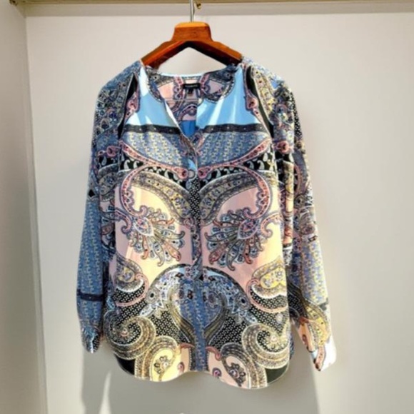 Talbots Pink Blue Paisley Blouse Button Up Size Large - Picture 9 of 13